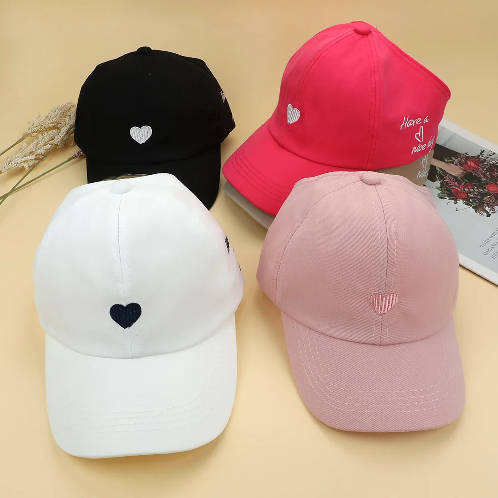 Gorras de béisbol para niños y niñas, sombrero para el sol, corazón de amor, gorra hueca de cola de caballo alta, gorras de béisbol ajustables para niños de 4 a 12 años