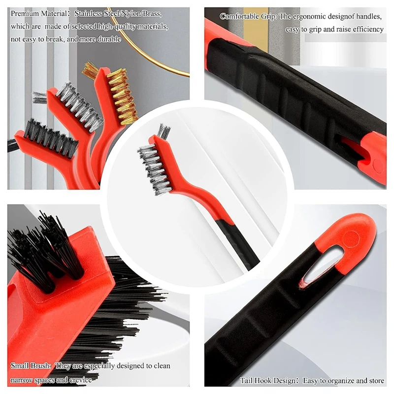 Set di spazzole metalliche per la pulizia di metallo nero e rosso + plastica con raschietto per vernice per ruggine, sporco