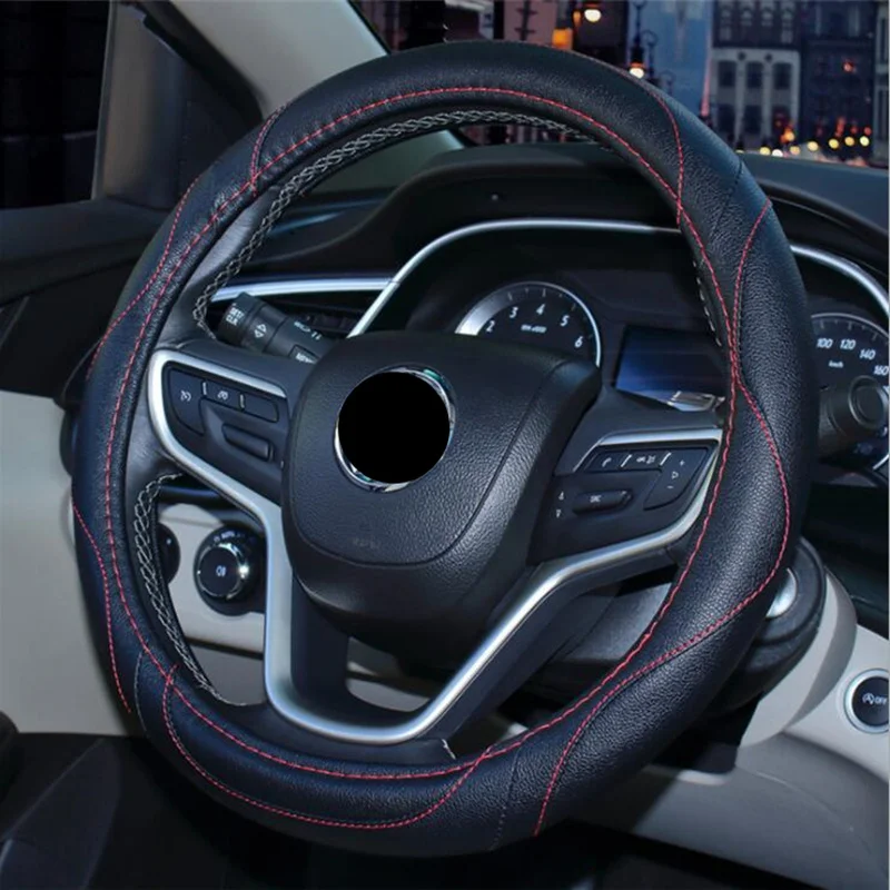 Universal 38 cm steering wheel cover sports style artificial leather braid on the steering-wheel protecting automotive interior