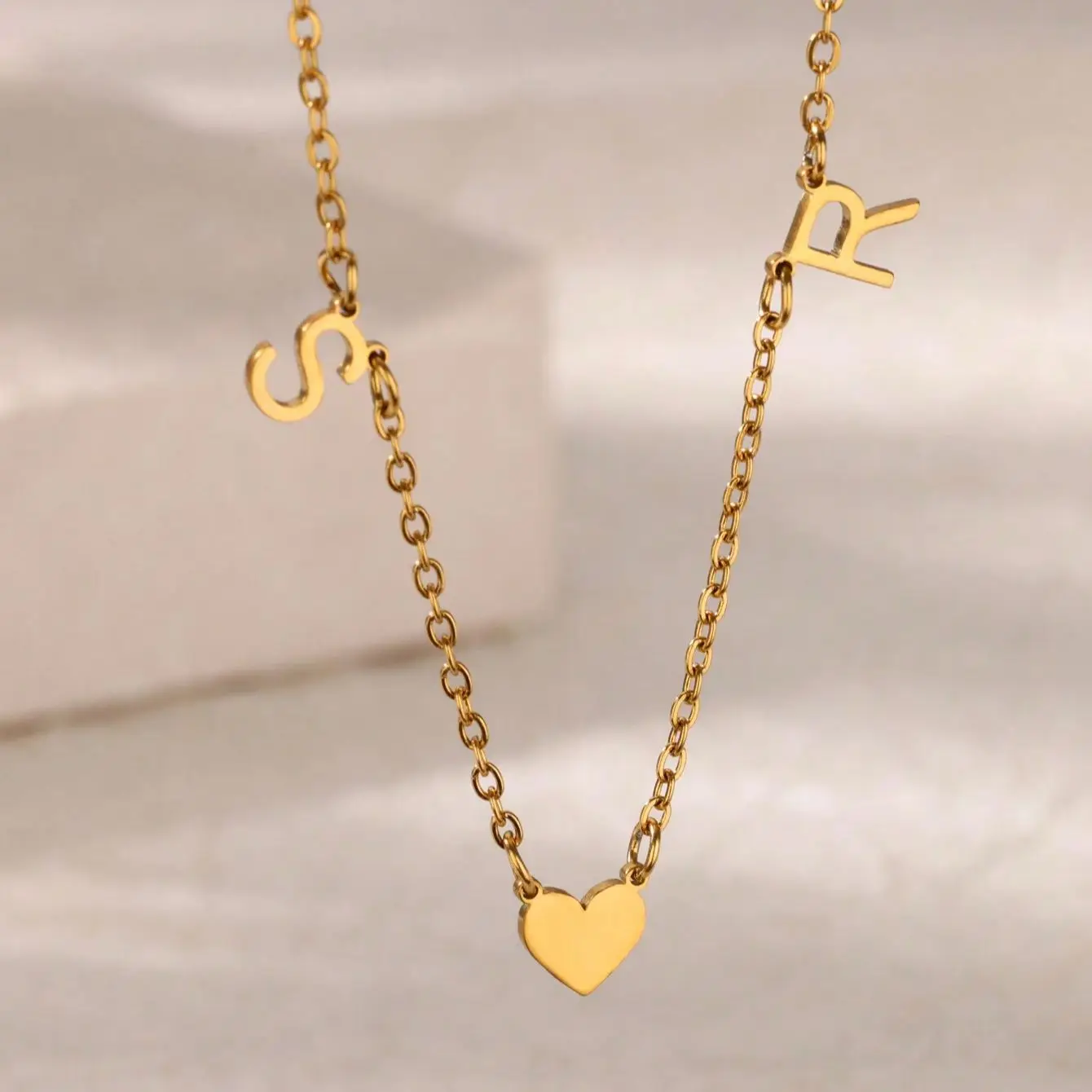 Custom Initial Necklace Personalized Initial Necklace with HeartStainless Steel Initial with Heart Necklace Jewelry Gift for Mom