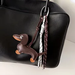 Mini Dachshund Dog Keychain PU Leather Animals Keyring Bag Pendant Hanging Ornament Backpack Handbag Charm Gift For Men Women