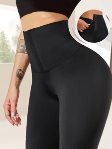 Style Spring Autumn Waist Cincher Buttoned High Waisted Tummy Control Butt Lifting Slim Fit Yoga Legging For Casual Outdoor Wear