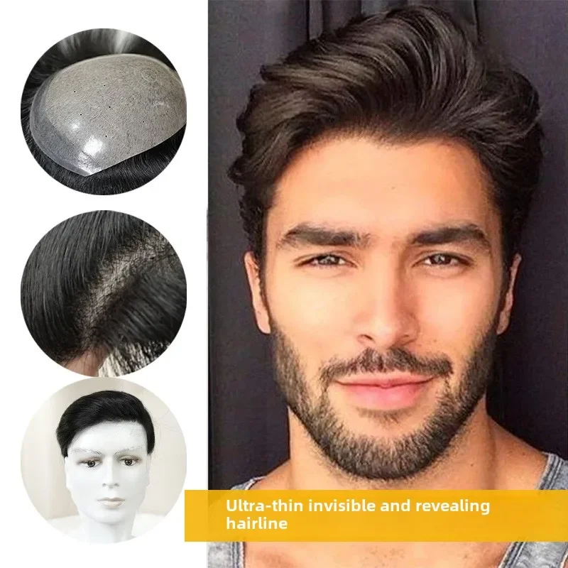 Male Hair Prosthesis 0.12-0.14mm Injection Skin Toupee Men Wig 6" Men's Capillary Prothesis Wigs for Man 100% Human Hair