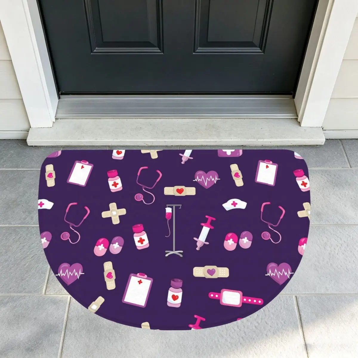 Hospital Medical Pattern Gift For Nursing Nurse Soft Half Round Doormat Non Slip Bathroom Mat Absorbent Floor Carpet for Garage