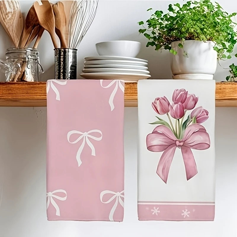 1Pc Bow or Tulip Kitchen Towels, Ultra-Fine Microfiber Highly Absorbent Soft Hand Towels, Dishcloths & Tea Towels for Decor