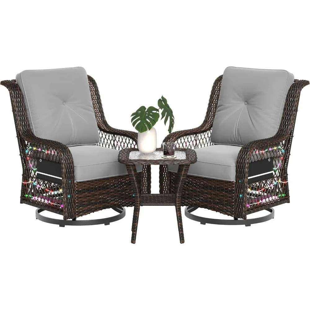 

Patio Bistro Set, Wicker Swivel Rocking Chairs Set, Outdoor Rattan Gliding Chair Set of 2 with Anti-Slip Grey Cushions