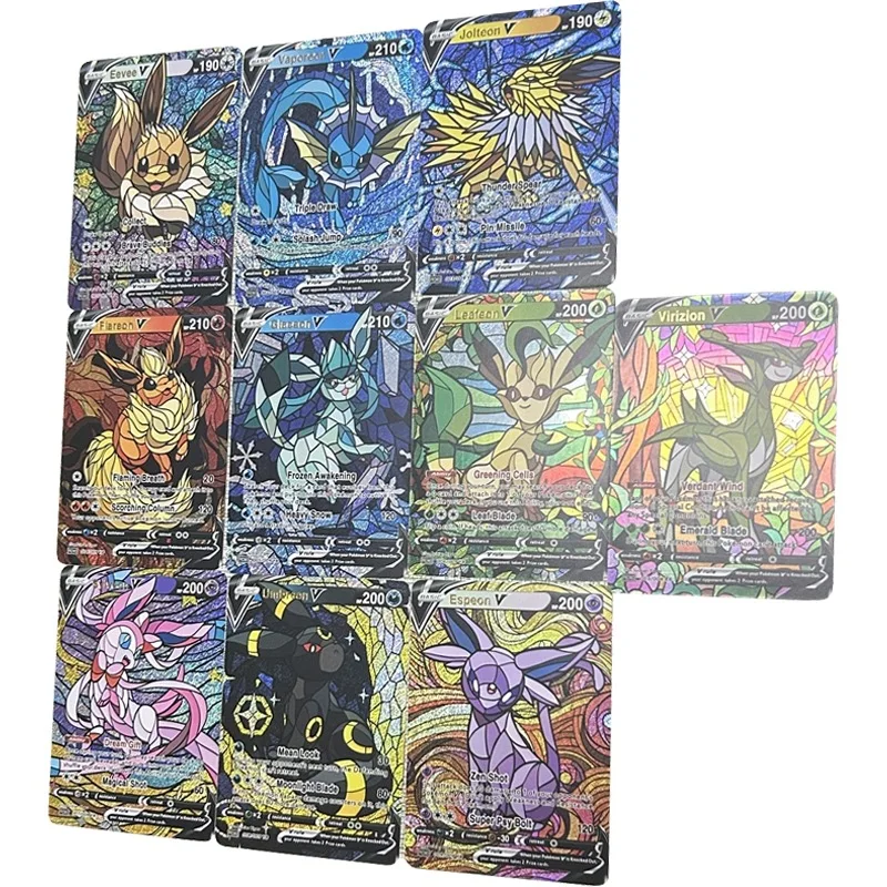

9Pcs/set Ptcg Eeveelution Eevee Umbreon Sylveon Flash Card Baroque Church Style Classic Anime Collection Cards Diy Gift Toy