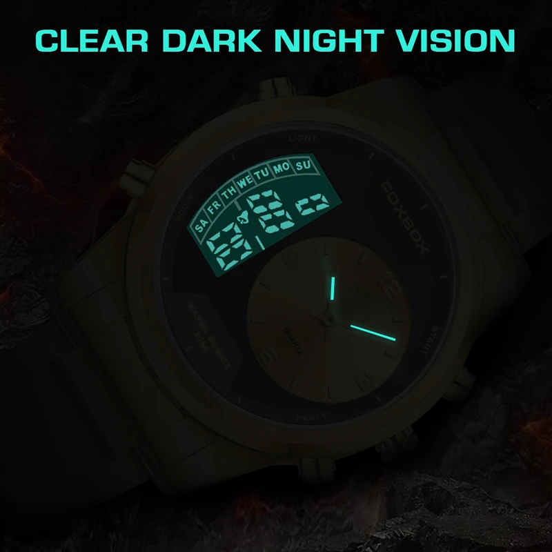 FOXBOX 2024 Mode Quartz Horloge Mannen Dual Display Luxe Horloges Mannen 30 m Waterdichte Digitale Lichtgevende Horloge Reloj Hombre nieuwe