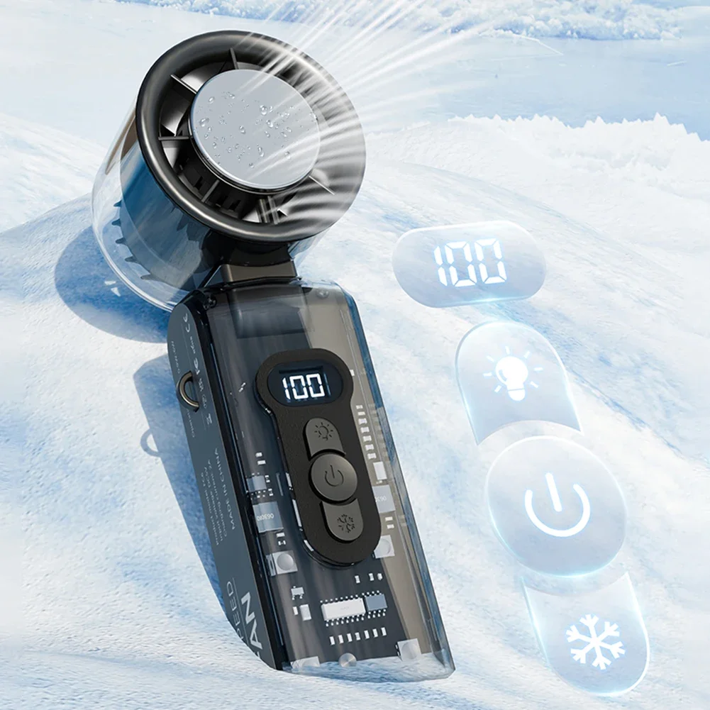 Handheld Turbo Fan With Led Light Rechargeable Foldable Portable_voghion.com