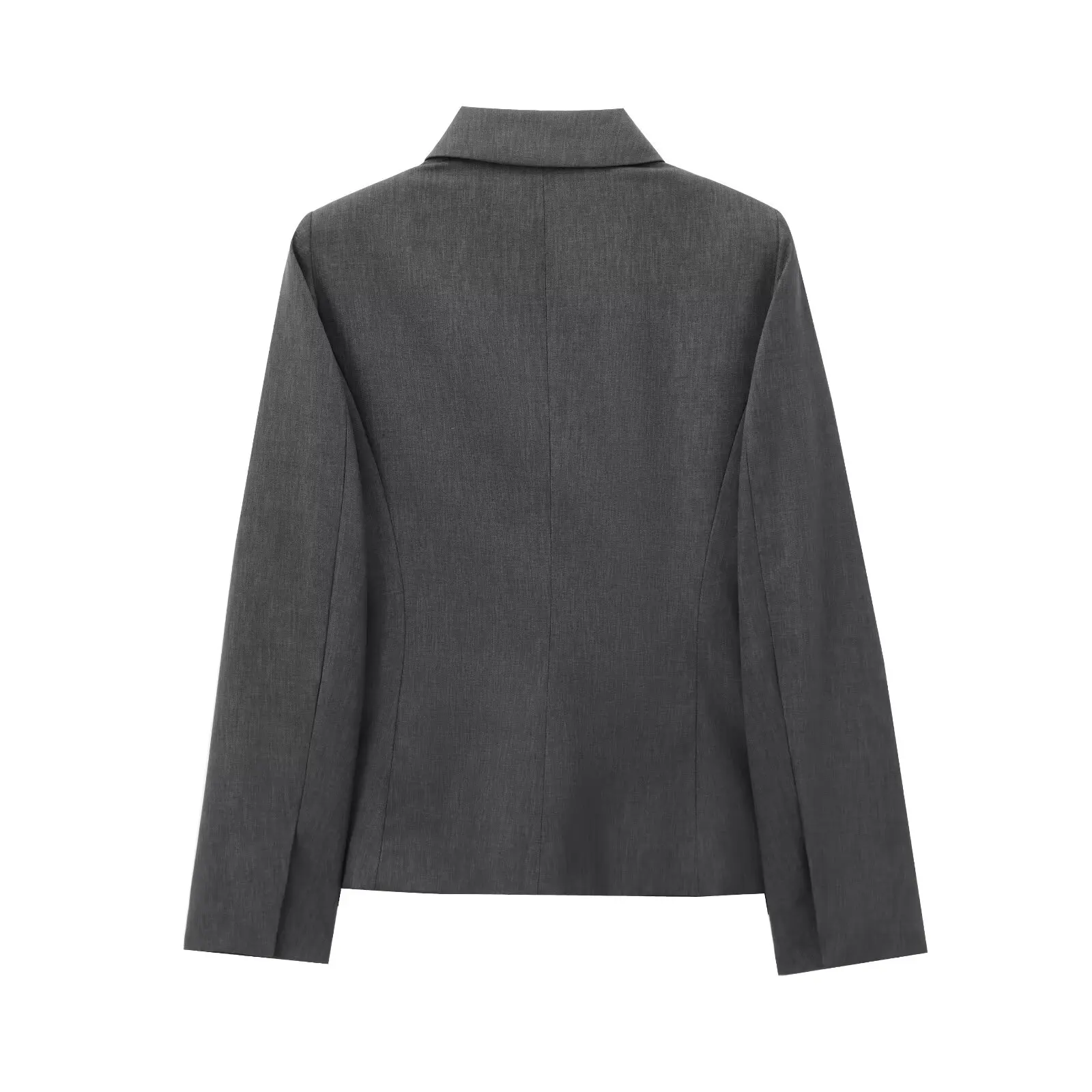 HH Women Autumn Chic Turn-down Collar Shoulder Pads Single-breasted Blazer Women Pocket Long Sleeve Solid Commuter Jacket