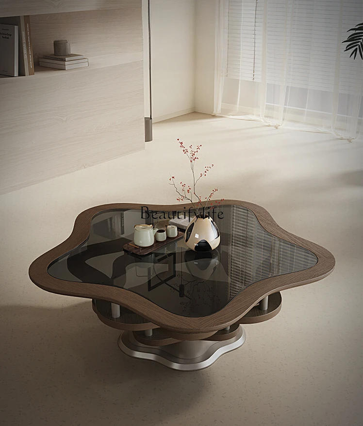 

Chinese Style Minimalist Modern Solid Wood Living Room Cream Small Apartment High-End Villa Shaped Tea Table