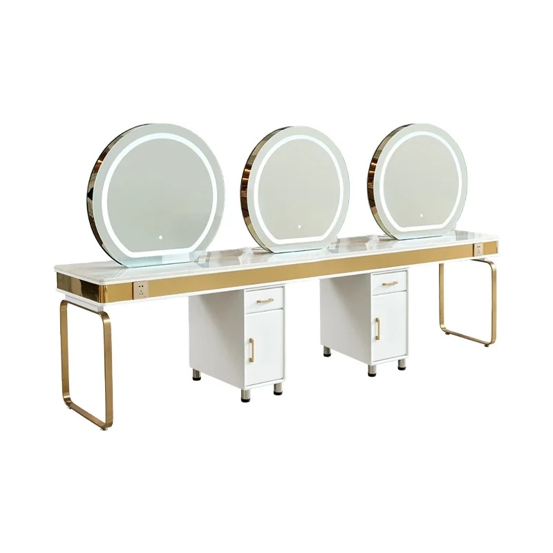 Hairdressing Mirror Table Beauty Barbershop Dedicated Home Dressing Table Marble Single And Double Side With Cabinet Mirror