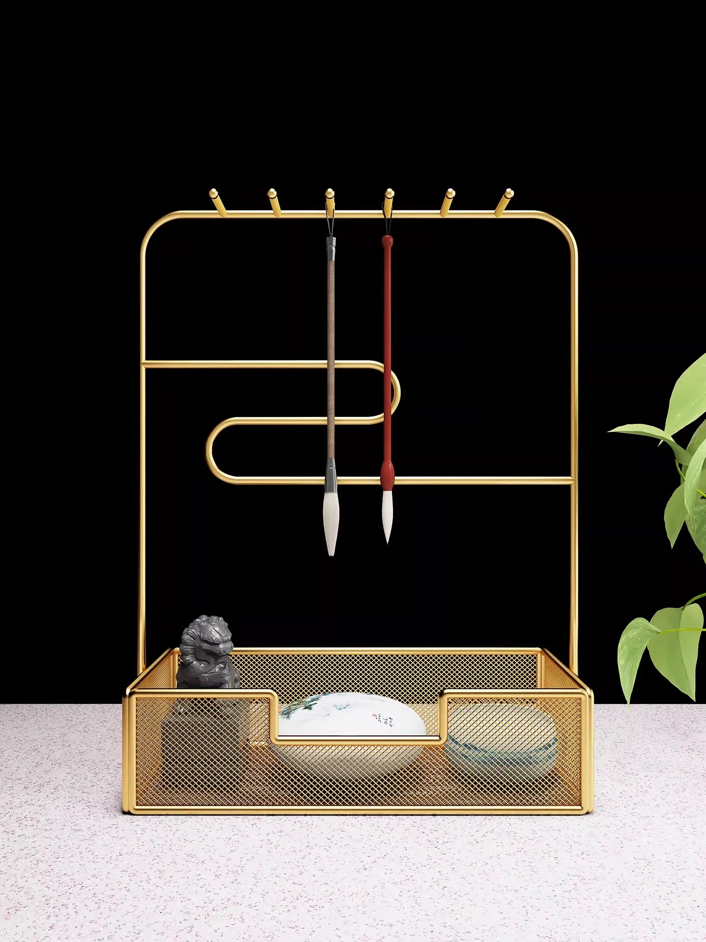 chinese-style-iron-calligraphy-brush-holder-metal-brush-stand-hanging-rack-vintage-desk-pen-display-stand