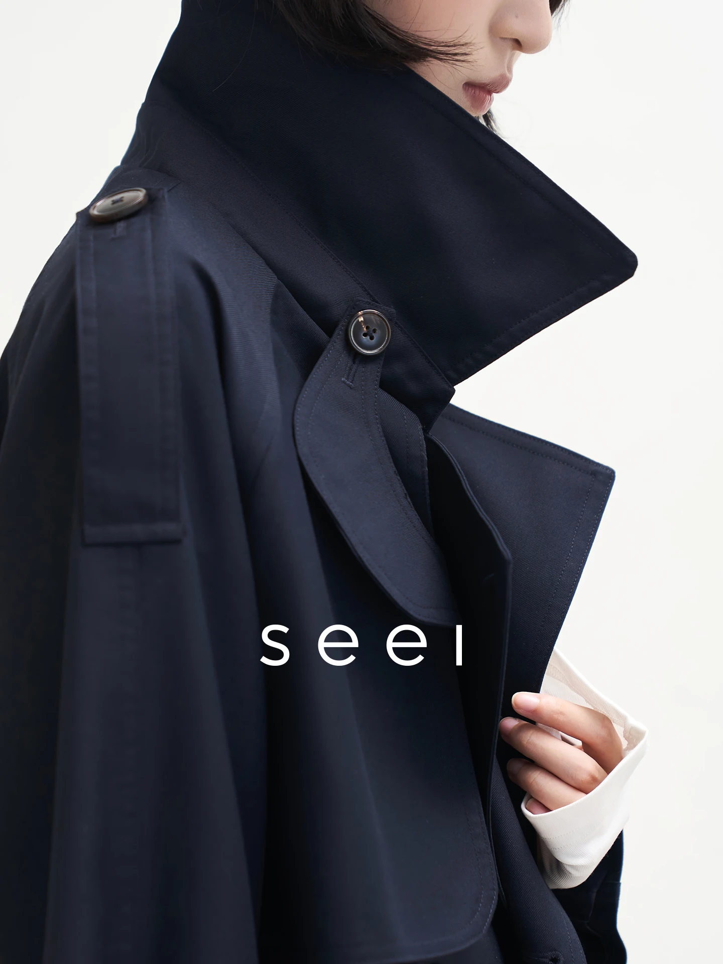 

Seei женское длинное пальто с поясом, дизайн с несколькими воротниками, драпировка на заказ, осенняя верхняя одежда, удобная смесь полиэстера