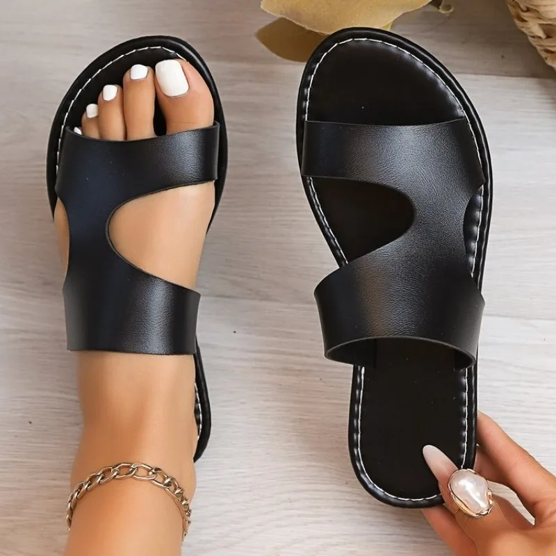 

Women Flat Slippers Summer Ladies Slippers 2026 Leather Cross Strap Rome Style Low Heels Sandals Slides Women Zapatos De Mujer