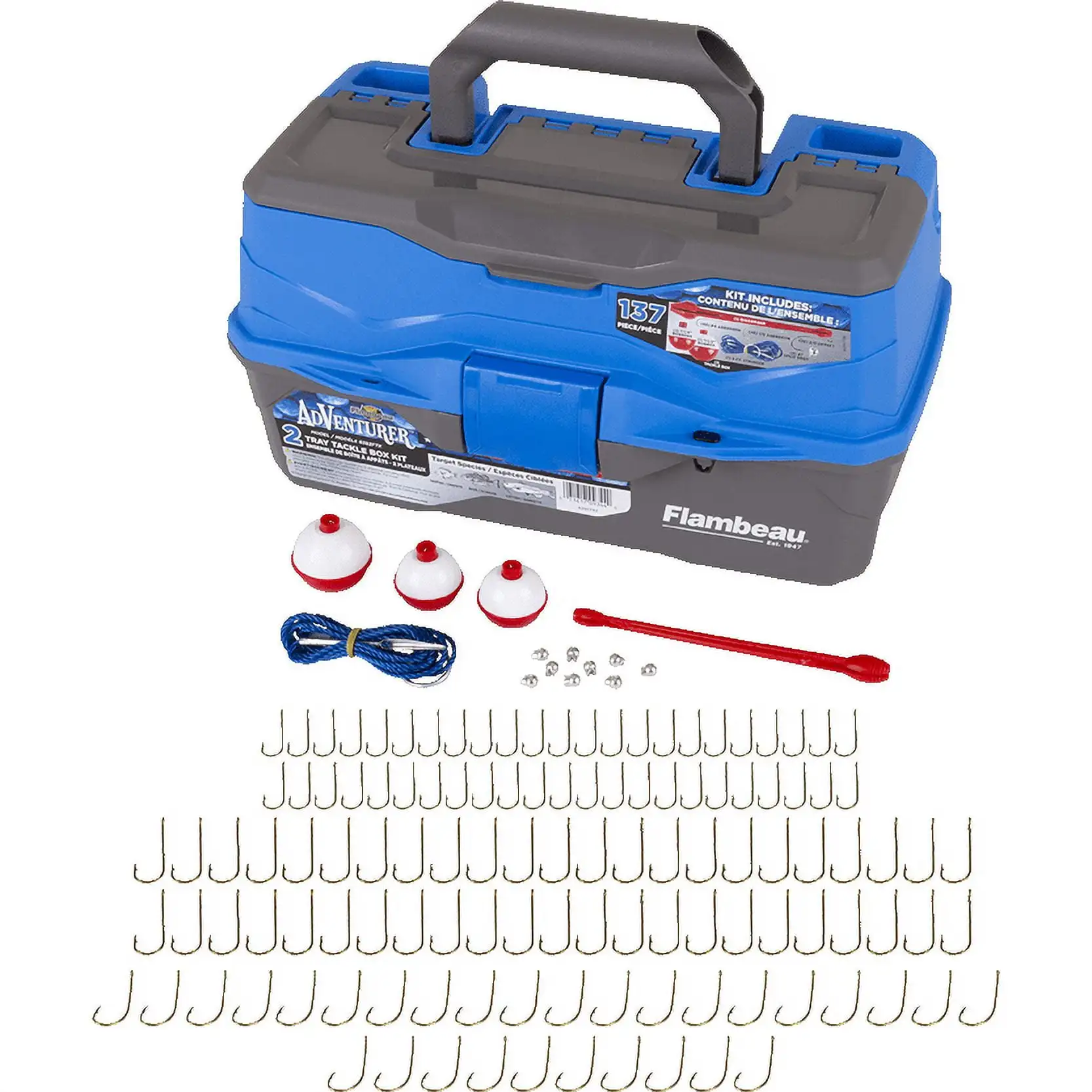 

Flambeau Outdoors, 6382FTK Adventurer Classic Two Tray Tackle Box 137 pieces, Blue, Plastic, 14 inches long