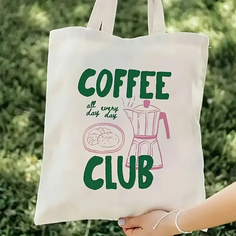 1pc Coffee Cup Pattern Print Canvas Tote Bag Shoulder Bag Suitable for Travel, Commuting,,, Casual Carry Shopping Bag for Daily