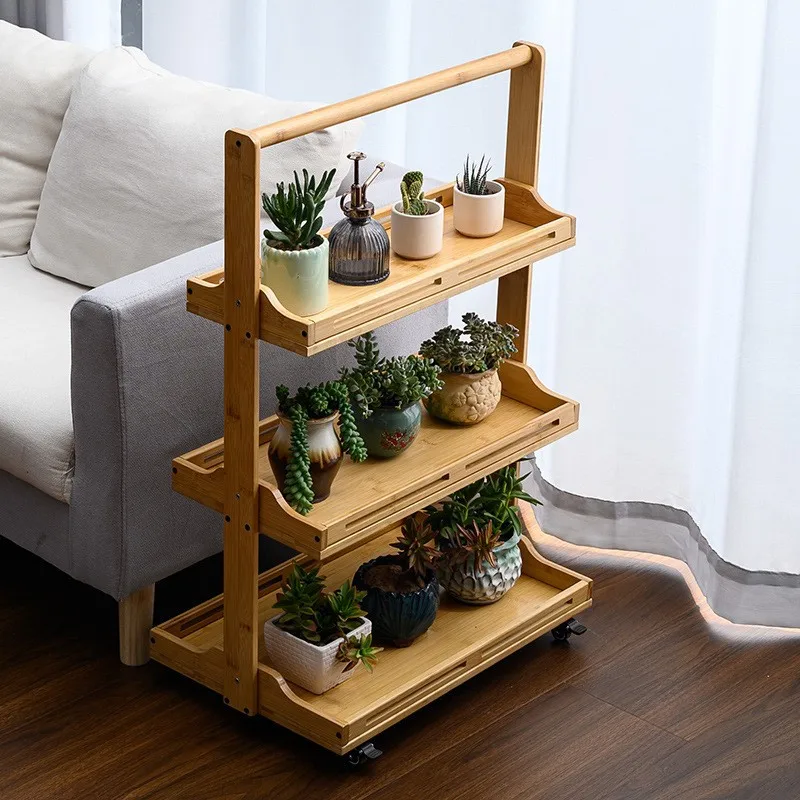 Balcony flower stand rack Floor-to-ceiling wooden multi-layer flower stand Solid wood movable succulent flower stand rack Bamboo