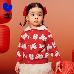 Mini Bala Sweater for Boys and Girls 2025 New Spring Version Red New Year's Greeting Outfit Cardigan Baby's Knitted Sweater