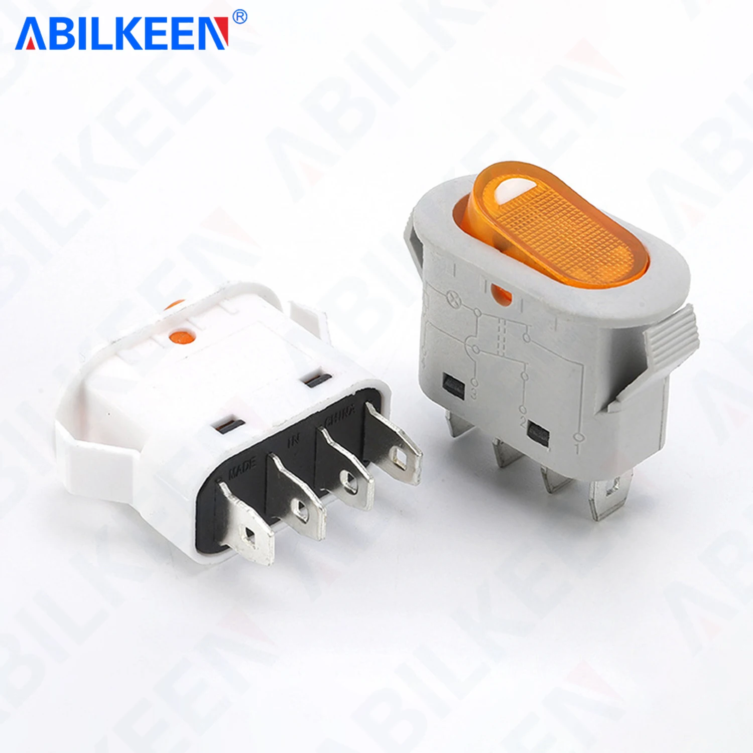 100PCS/LOT ABILKEEN KCD3-201N 4Pin SPST Plastic Rocker Switch ON-OFF Latching Rocker Toggle Switch LED Light 16A 250VAC