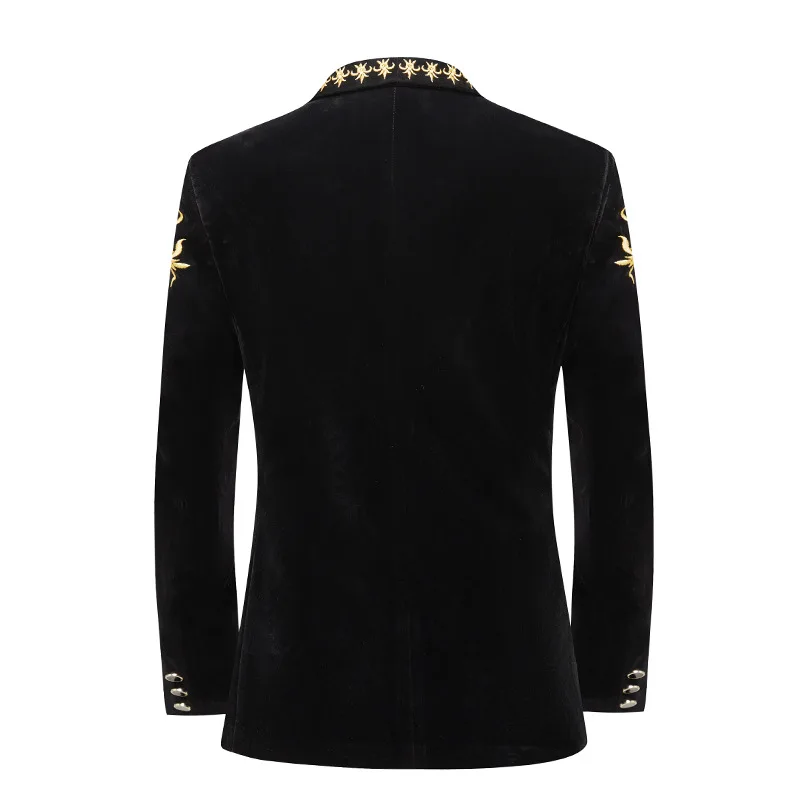 Luxury Gold Baroque Floral Embroidery Velvet Blazer Jacket Men Shawl Collar One Button Dress Blazers Wedding Dinner Party Tuxedo