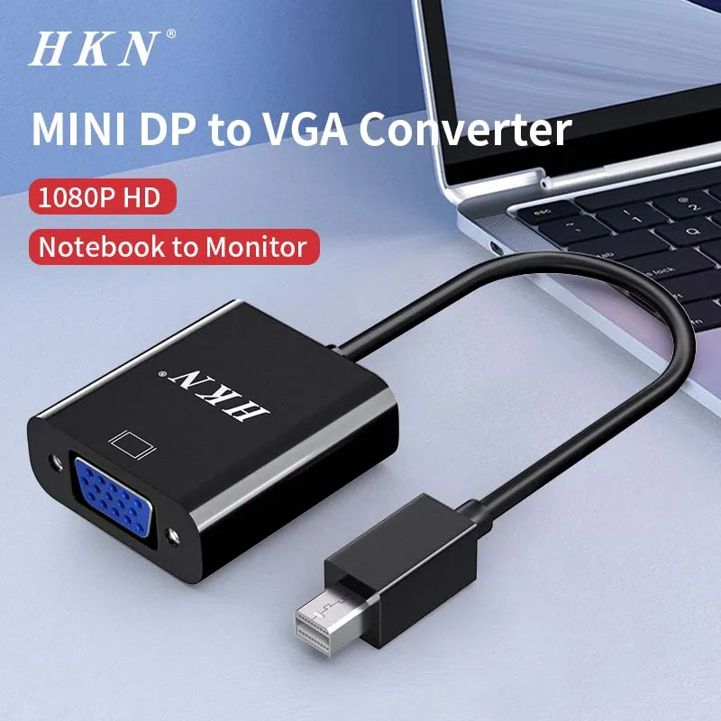 HKN Mini DP to VGA Converter Display Port Mini DP to VGA Cable Adapter 1080P HD Mini Display Port For HDTV For MacBook Air Pro