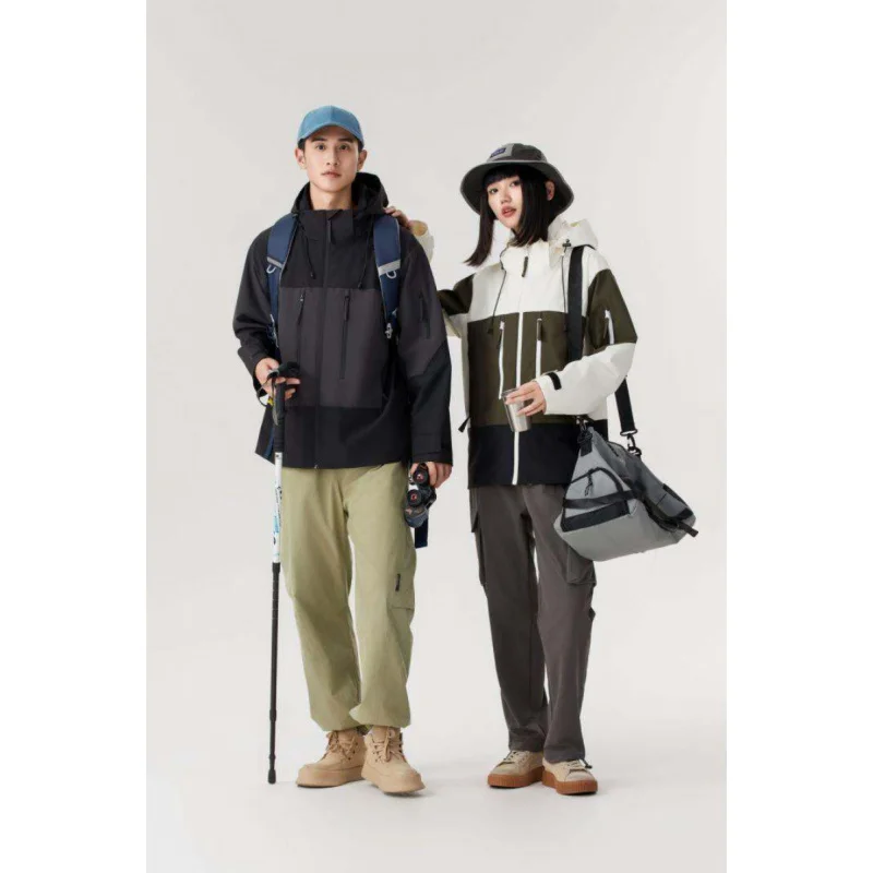 

GIOIOM женская ветровка, утолщенная флисовая подкладка с капюшоном и цветными блоками, теплая повседневная мужская зимняя куртка, пальто