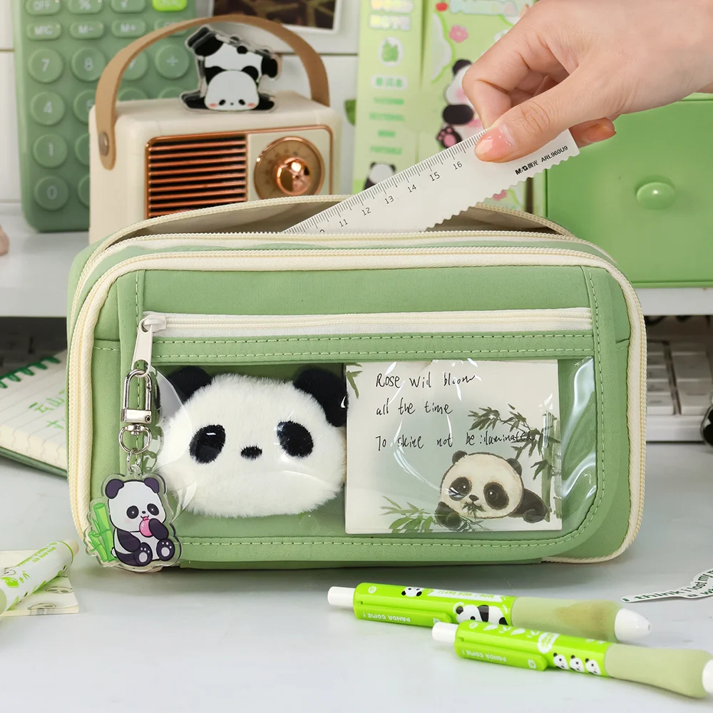 Large Capacity Storage Bag 9-Layer Pencil Case Transparent Compartment and Magnetic Button Flap for Easy Retrieval Stationery