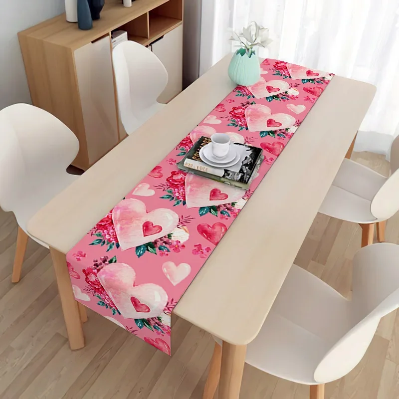 

New Valentine's Day Love Printing Table Runner Festival Gift Home Kitchen Mat Restaurant Dinner Decoration Flag