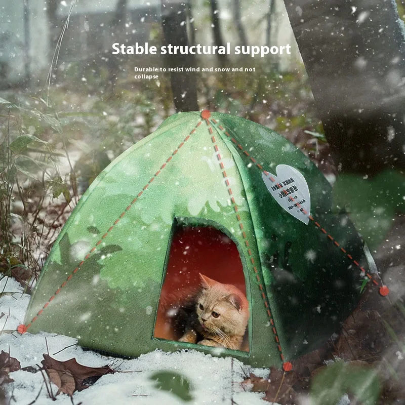 Casa impermeable para mascotas de la selva para gatos callejeros en otoño e invierno, resistente al viento y a la lluvia, tienda mongol cálida para gatitos y Pu
