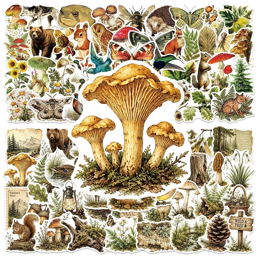 10/30/50/100pcs Retro Forest Animals Plant Stickers Cartoon Graffiti Decals for Scrapbook Laptop Helmet Cute Waterproof Sticker