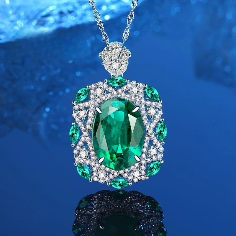 

PT950 Платиновое винтажное изумрудное ожерелье с искусственным драгоценным камнем, женский кулон 12 карат, элегантный винтаж