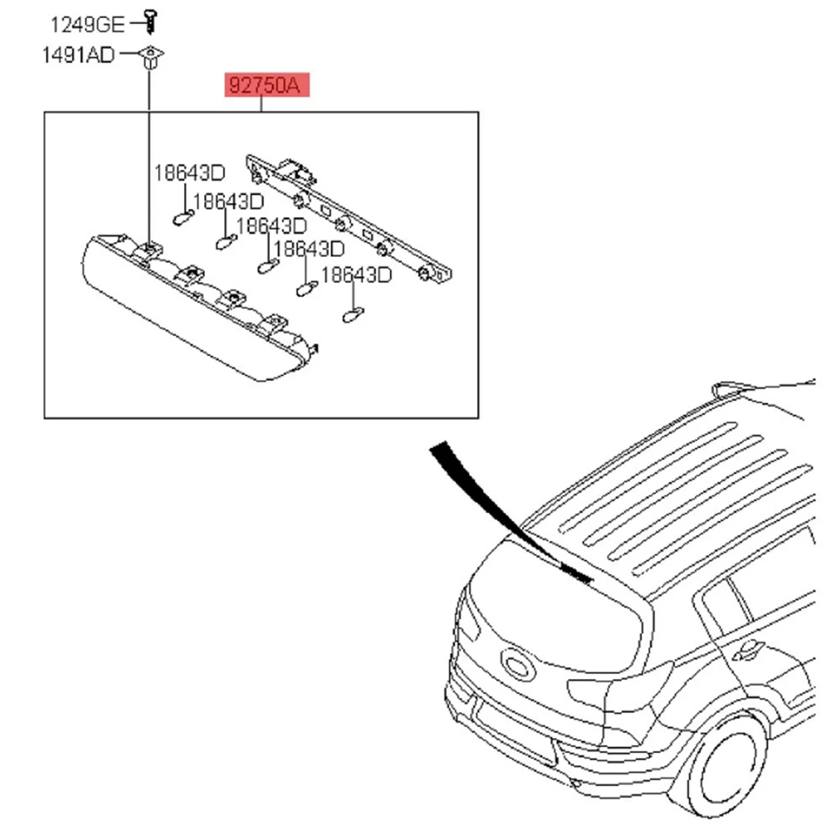 Car High Level Mount Additional LED Rear Brake Light Rear Third Brake Light for Kia Sportage 2011-2014 92700-3W100