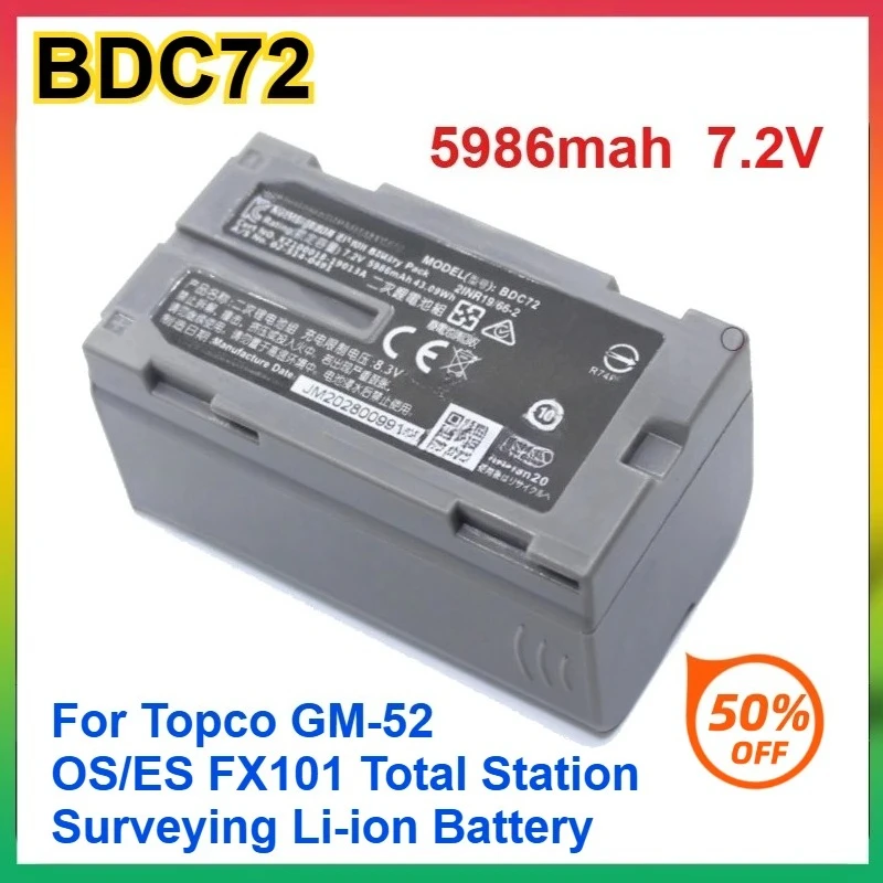 

5986mAh 7.2V BDC72 Battery for Topco GM-52 OS/ES FX101 Total Station Surveying Li-ion Battery Instrument Battery