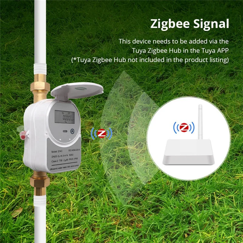 Y22A-Tuya Zigbee Ultrasonic Water Meter DN15 With Valve LCD Display Water Quantity Flow Consumption Measure IP68 Waterproof