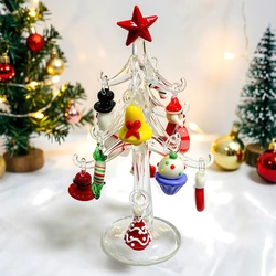 Handmade Murano Glass Crafts Transparent Christmas Tree Art Figurine Ornaments Home Table Xmas Decor With 12 Pendant Accessories