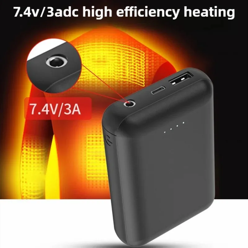 7.4V 3A Heating Clothing Power Bank with 10000mAh Heating Pad Battery and 5V Dual Output for Heating Clothes Phone