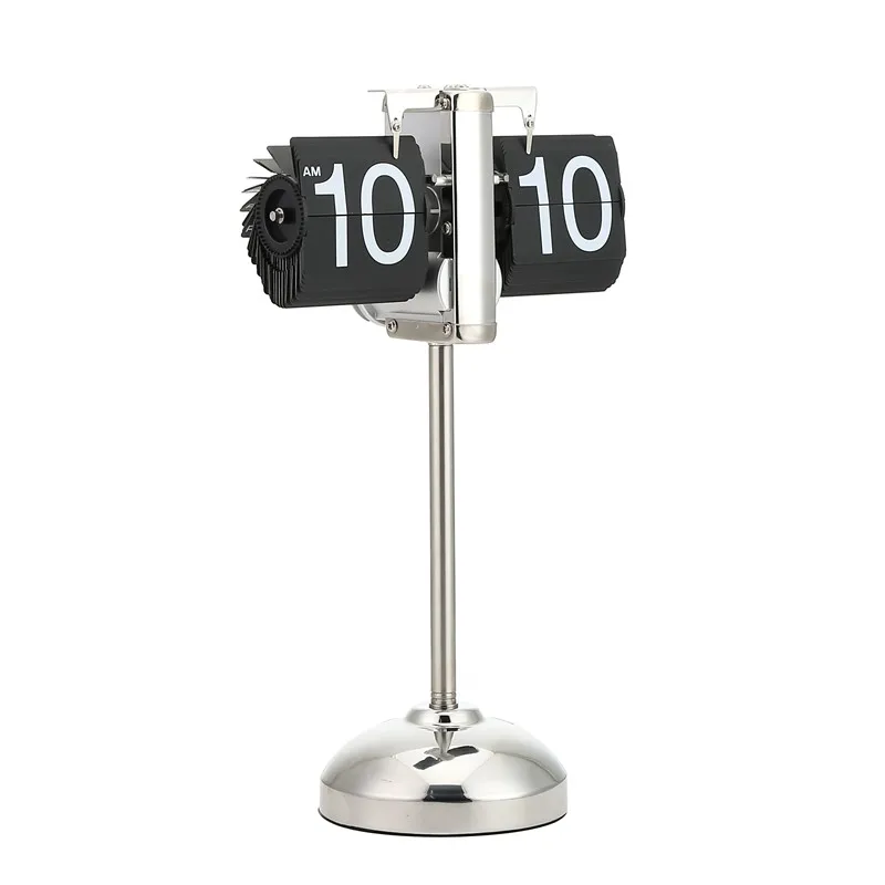 Silent movement, high-tech, stainless steel stretchable living room flip clock