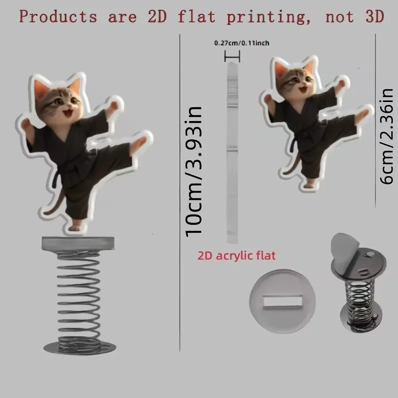 2D Flat Kung Fu Kitten Ornament, Acrylic Dashboard Decoration with Autumn Scenery Design, Suitable for Small Car Accessories, Home or Office Decoration, Car Decoration, Bicycle Decoration