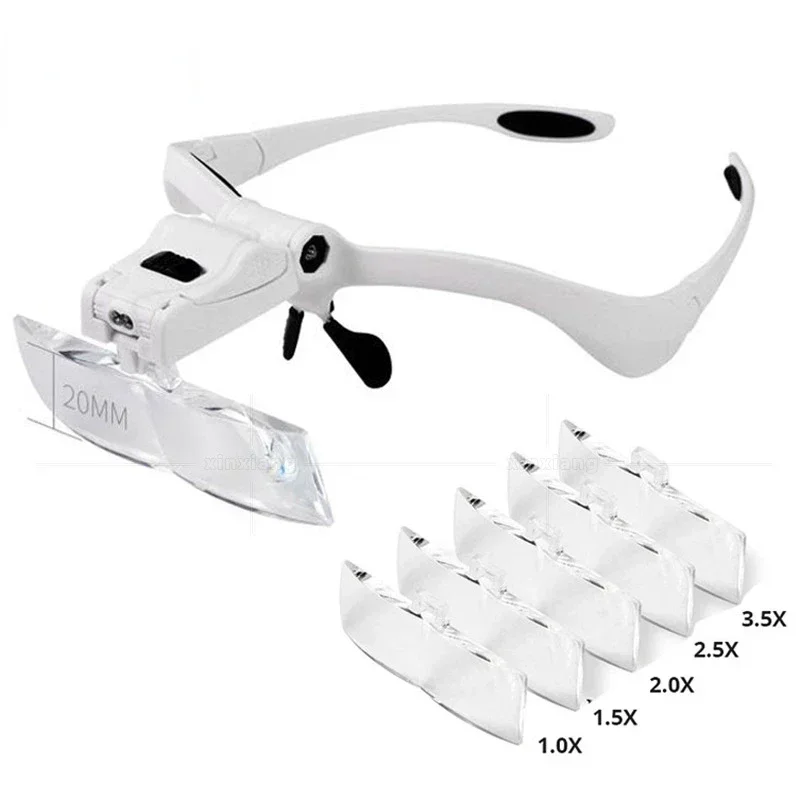 Bande de sauna Loupe éclairée 1x1,5x2,5x3,5 x Lunettes loupes avec 2 lumières LED Loupe pour réparations Outil Jouets Cadeau