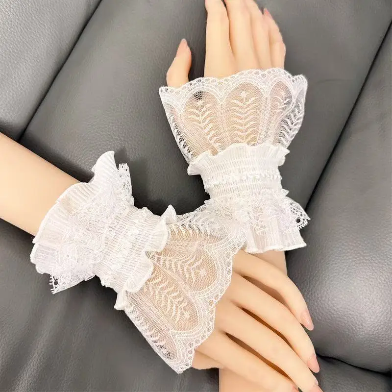 

Кружевные декорированные манжеты-накладки для рук для женщин, многослойные, милые, с отделкой, в стиле Лолита, комплект аксессуаров для рук