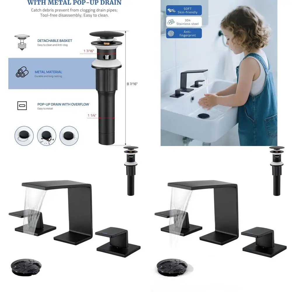 

Modern 8 Widespread 3-Hole Bathroom Sink Faucet with Metal Pop-Up Drain and Supply Lines, P3009B