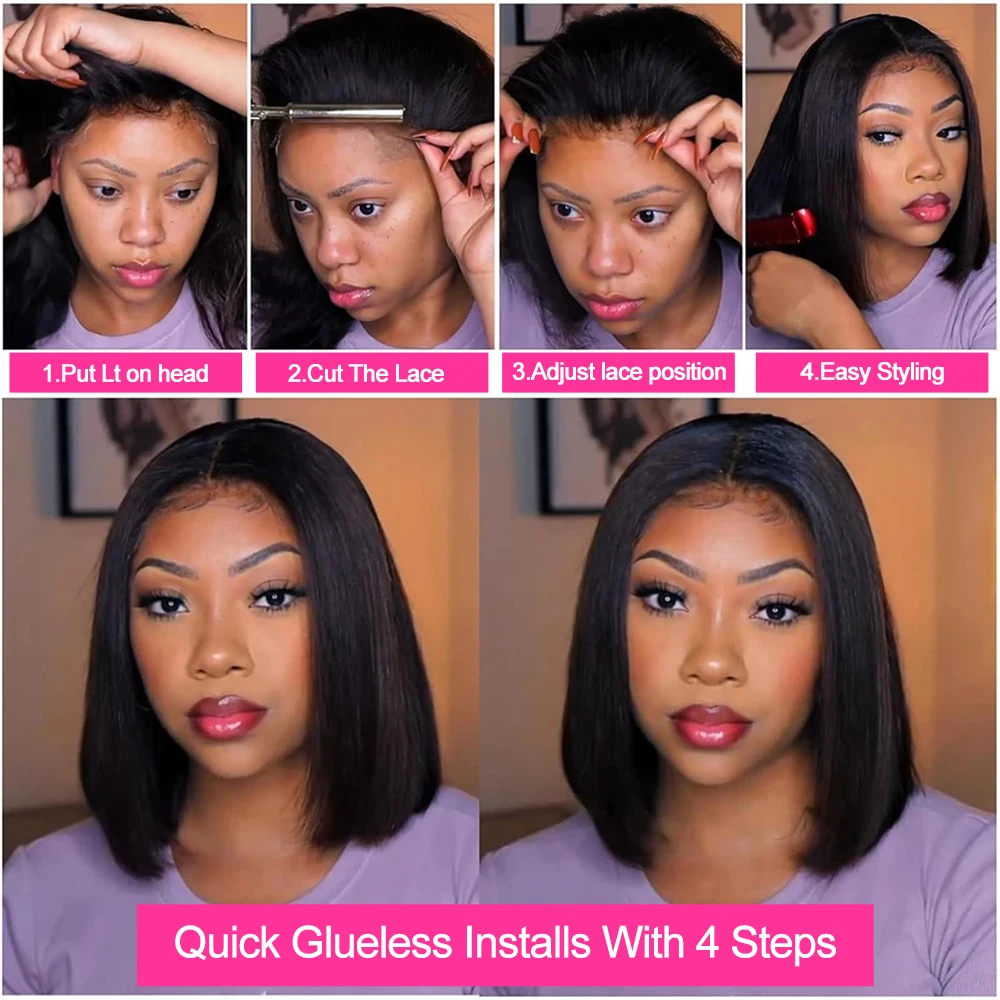 غريب مستقيم قبل قطع ارتداء والذهاب غلويليس شعر مستعار قصير بوب 100% باروكة من شعر طبيعي للنساء 13x4 الجبهة الدانتيل الشفاف ياكي بوب شعر مستعار