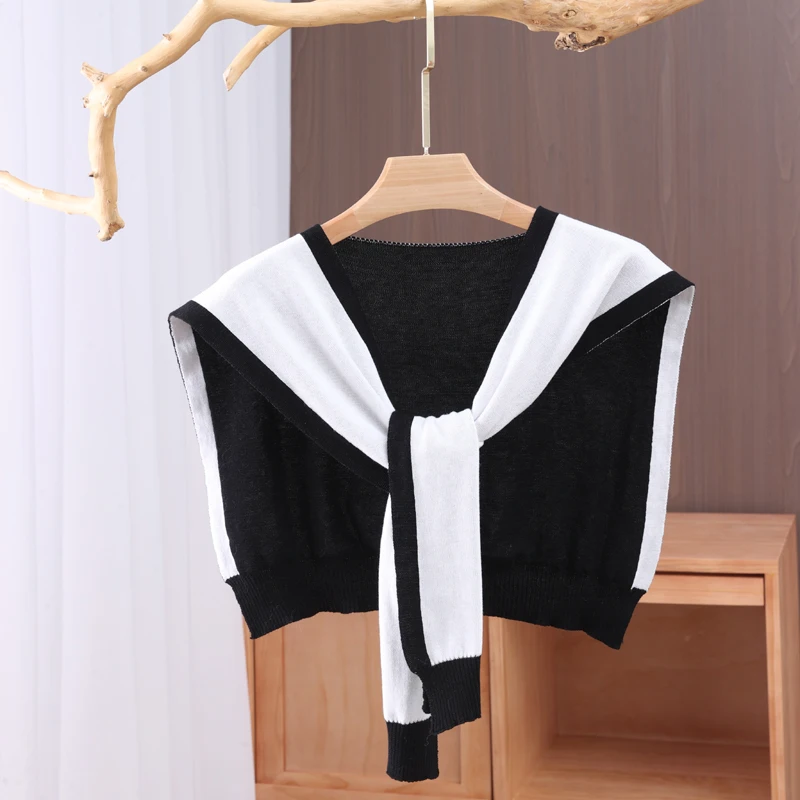 Ladies' Spring and Autumn Striped Knitted Shawl Air Conditioning Room Double sided Shoulder Protection False Collar