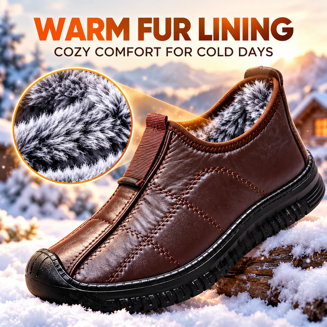 Men's Winter Shoes Faux Fur Lined Casual High Top Sneakers Soft Stitched Upper Non-Slip Rugged Sole Outdoor Walking Shoes