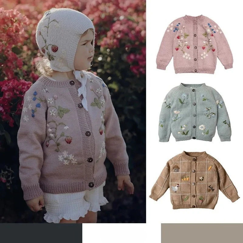 25 AW Shirley Boy Girl Heavy-duty Embroidered Wool Blend Long-sleeved Cardigan Children Sweater Jackets
