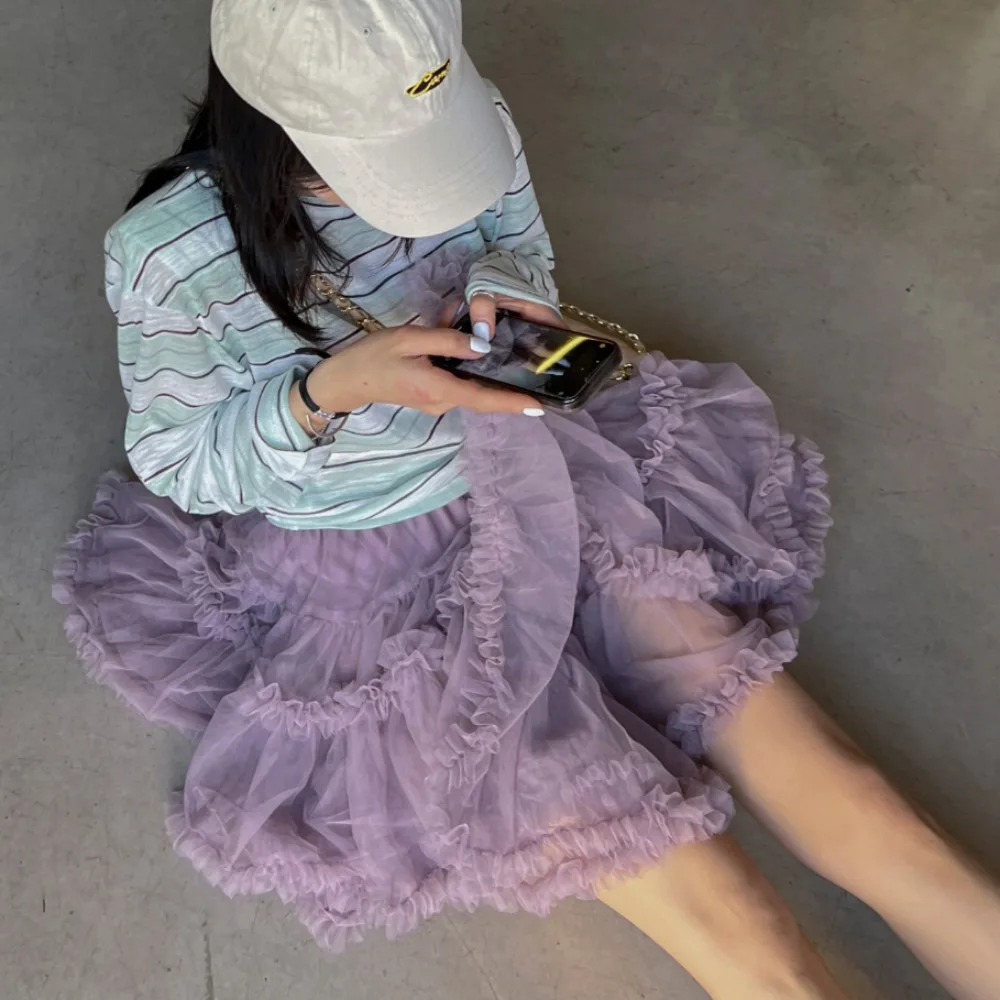 Princ Sle f jupe femme bouffante Tulle doux vichy taille élastique gâteau jupe Ci trajet approprié bois ain