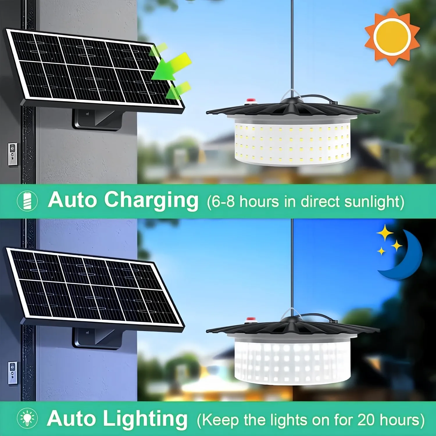 Imagem -02 - Solar Shed Light com Controle Remoto Solar Pendant Iluminação 360 ° Ip65 Impermeável Luzes ao ar Livre com Sensor de Movimento