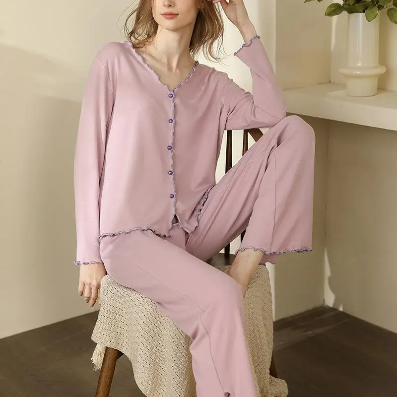 Indumenti da notte in cotone pigiami da donna set indumenti da notte Sexy volant bottoni di perle Homewear bottoni da casa vestiti Kawaii di fascia alta