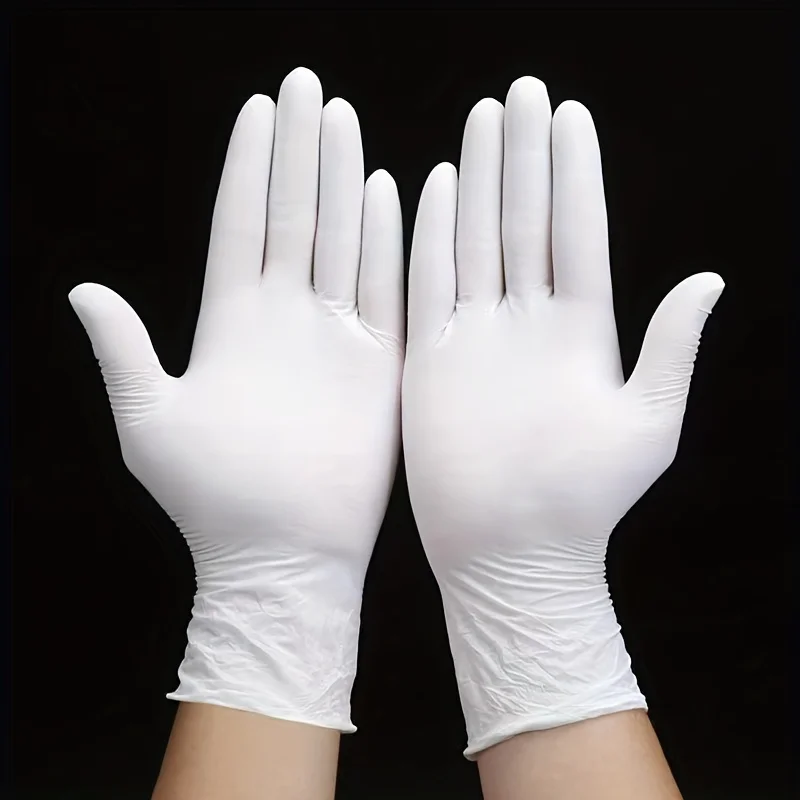 20pcs White Disposable Nitrile Gloves, Powder Free Gloves, Durable Household Cleaning Gloves, Waterproof Oil-proof Gloves